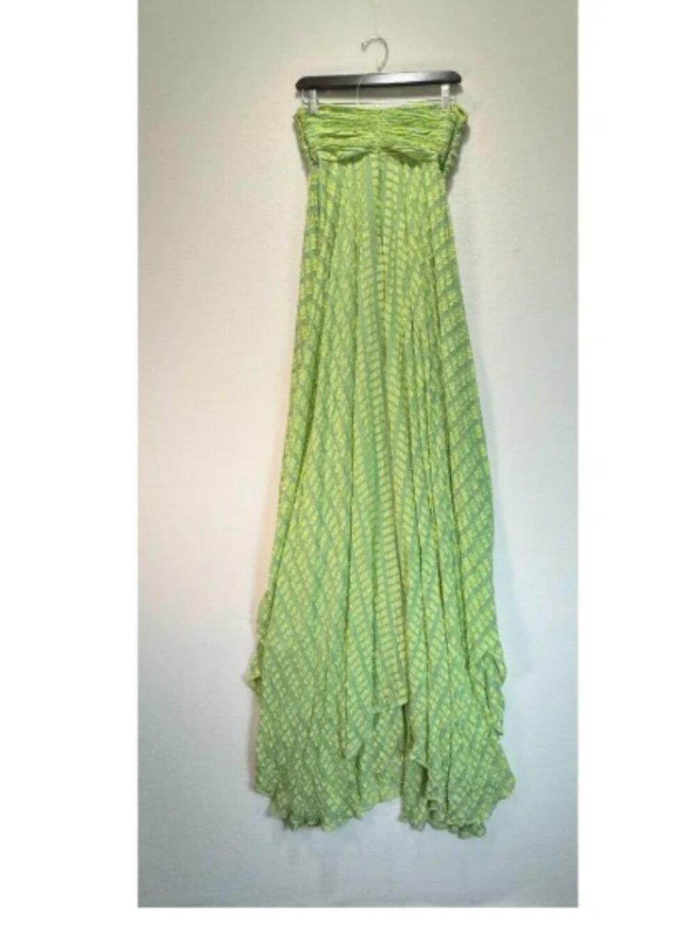 Alexis Elea Dress Gown Green Abstract Verde Textured Tiered Flowy - Picture 10 of 12